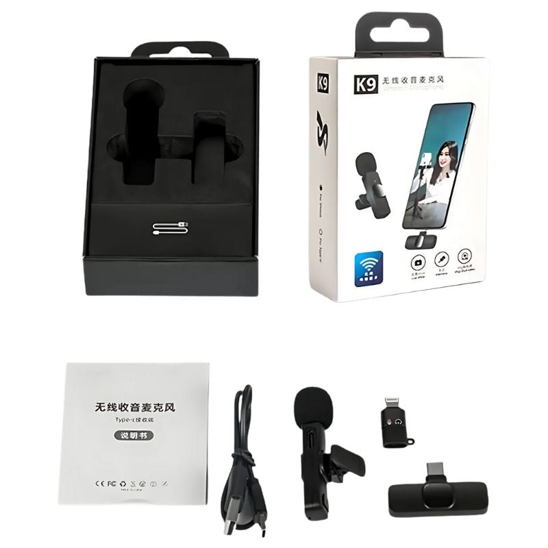 K9 Wireless Lavalier Microphone | Plug & Play Type-C & iOS Mic with Noise Reduction